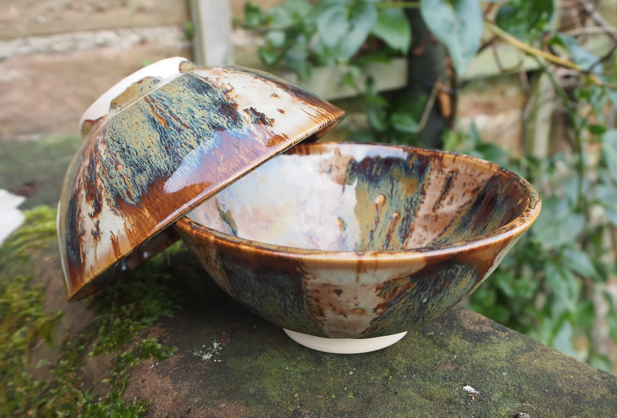 Multiple glazes (topaz, smoky blue, jasper) 14x6 cms  £15.00