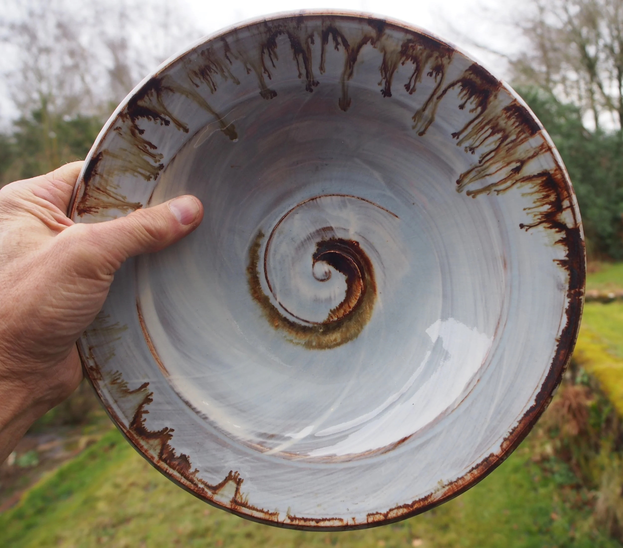 27 x 5.5 cms White slip, red iron oxide on transparent glaze £35.00