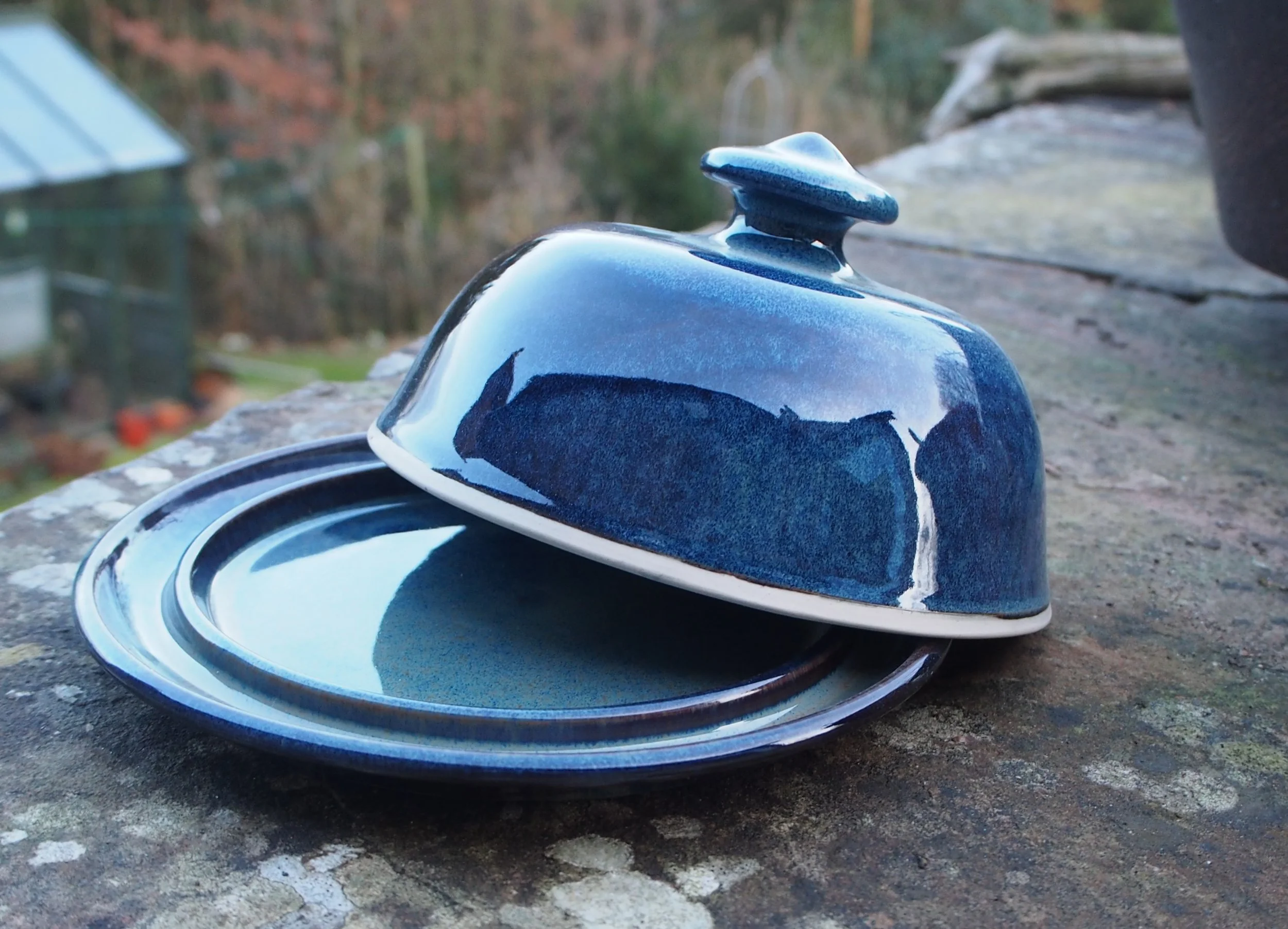 Butter dish, smoky blue glaze