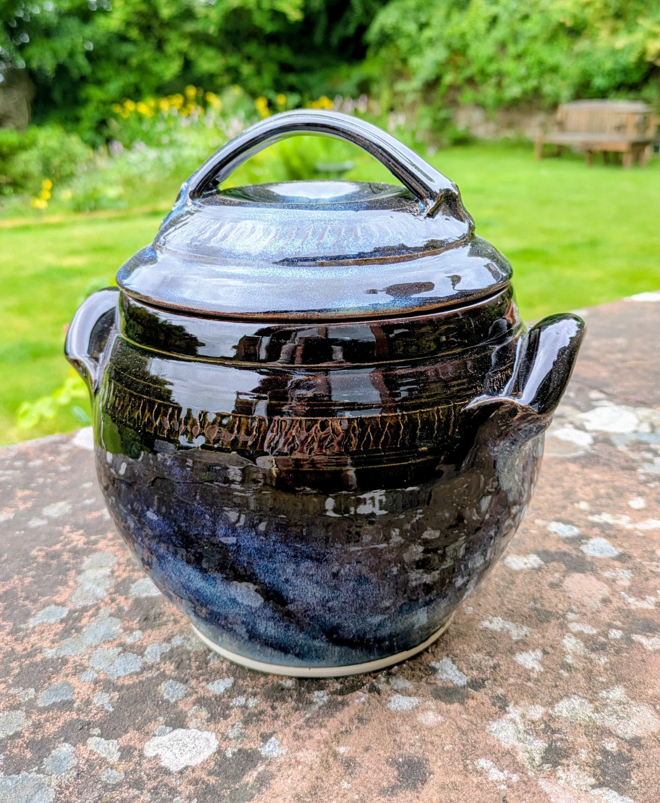 Smokey blue lidded casserole. 
