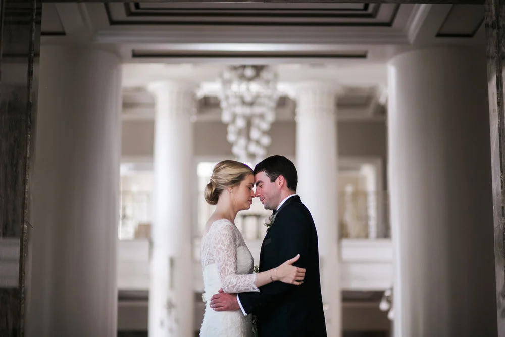 The newly weds before they greet their family and friends for the first time as a married couple. The wedding reception took place at Schermerhorn an was designed by Big Eents Wedding.