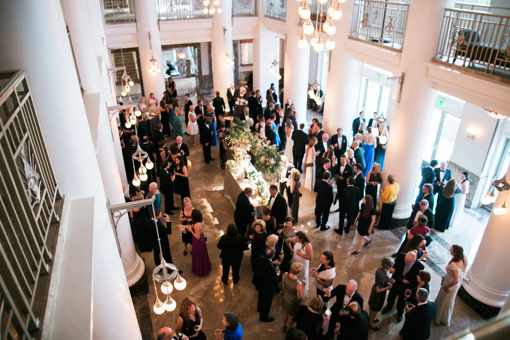 A view from the balcony of the Brown wedding reception at Schermerhorn Symphony Center in downtown Nashville, TN. Wedding planning &amp; design by Big Events Wedding.