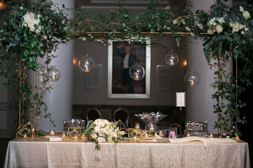 The Guestbook Sign-in table was as elegant as the Brown Wedding Reception at the Schermerhon Symphony Center in downtown Nashville, TN. Wedding planning &amp; design by Big Events Wedding.