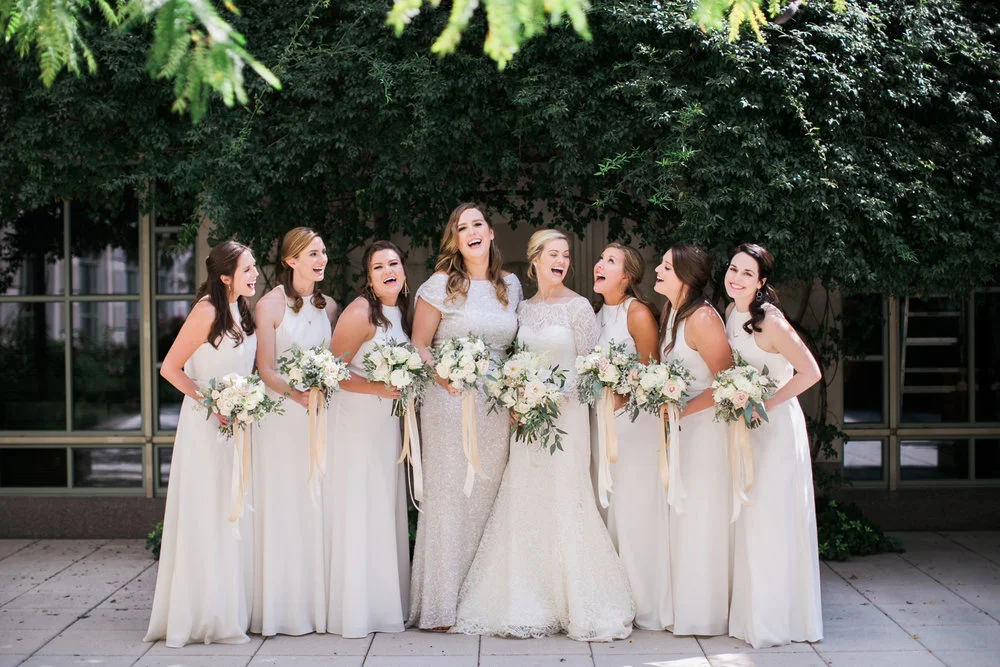 The bride posing with her bridesmaids before the Schermerhorn wedding reception. Wedding planned &amp; designed by Big Events Wedding.