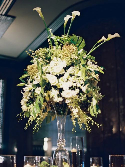 Floral arrangements designed and provided by Big Events Wedding for this lavish wedding at the Frist Center for the Visual Arts.