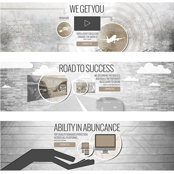 Final layouts of homepage slider images, highlighting our offerings.
