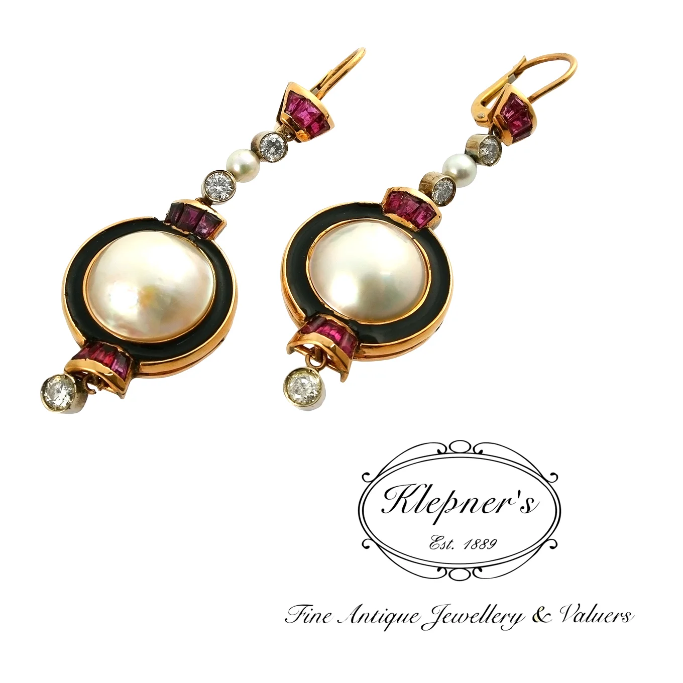 Art Deco Pearl Diamond and Ruby Drop Earrings.jpg