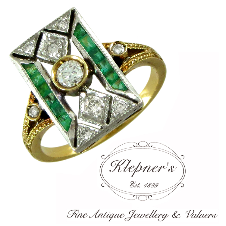 -Sold- Vintage Art Deco Emerald & Diamond Plaque Ring — Klepner'S Fine  Antique Jewellery & Valuers- Antique Engagement Rings