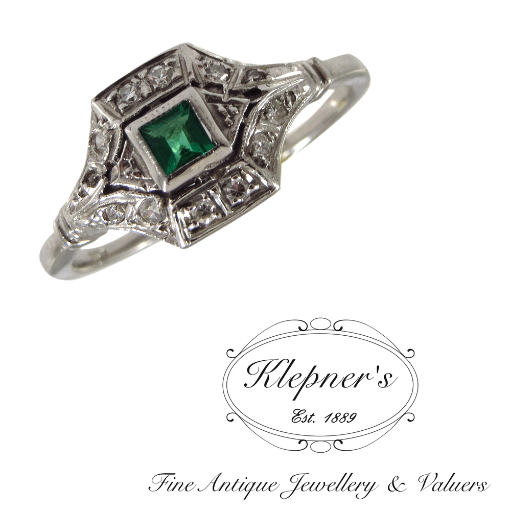 Art Deco Inspired Emerald & Diamond Ring — Klepner'S Fine Antique Jewellery  & Valuers- Antique Engagement Rings