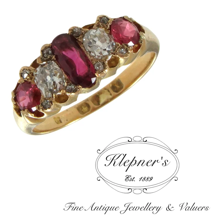 Victorian 18ct yellow gold ruby and diamond ring — Klepner's Fine