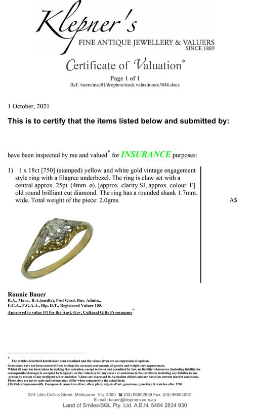 Valuation Certificate Diamond Ring Valuation For Insurance