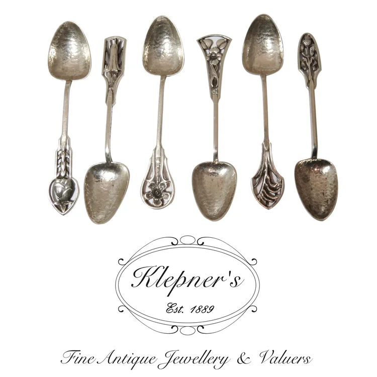 Art Deco sterling silver decorative teaspoons set of six circa