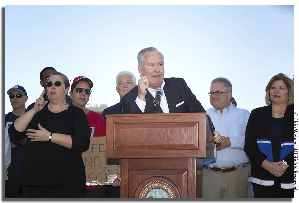 Buckhorn's impassioned message brought the crowd to deafening cheers.