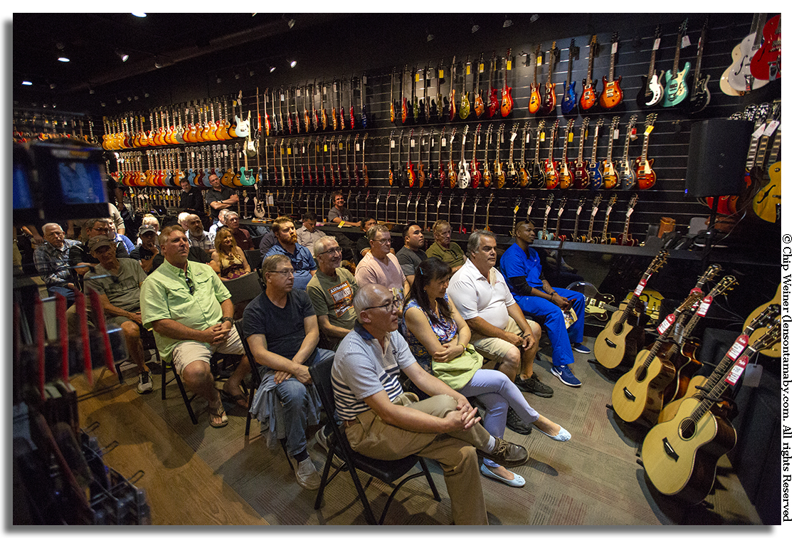 Demonstrations are held in the acoustically tight store space drowning in a sea of guitars, perfect if you are a guitar player. The audience is invited to try out the instruments after the demo