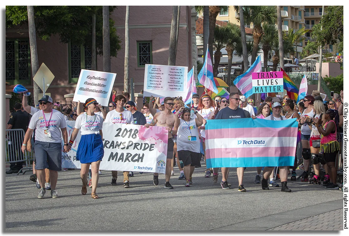 Wearing Assume Nothing T-shirts the 2018 TransPride March kicked off the parade festivities at 7 PM