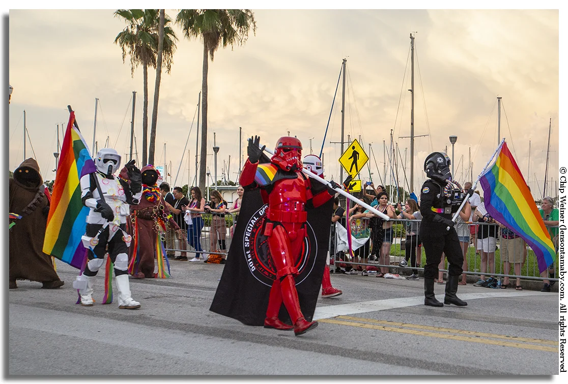 Yes, even storm troopers and took part. Here the 501st Special Ops contingent present Shadow Stormtroopers, Shadow Scouts, Magma Stormtroopers, Nova and Nova Elite Stormtroopers, showing their pride