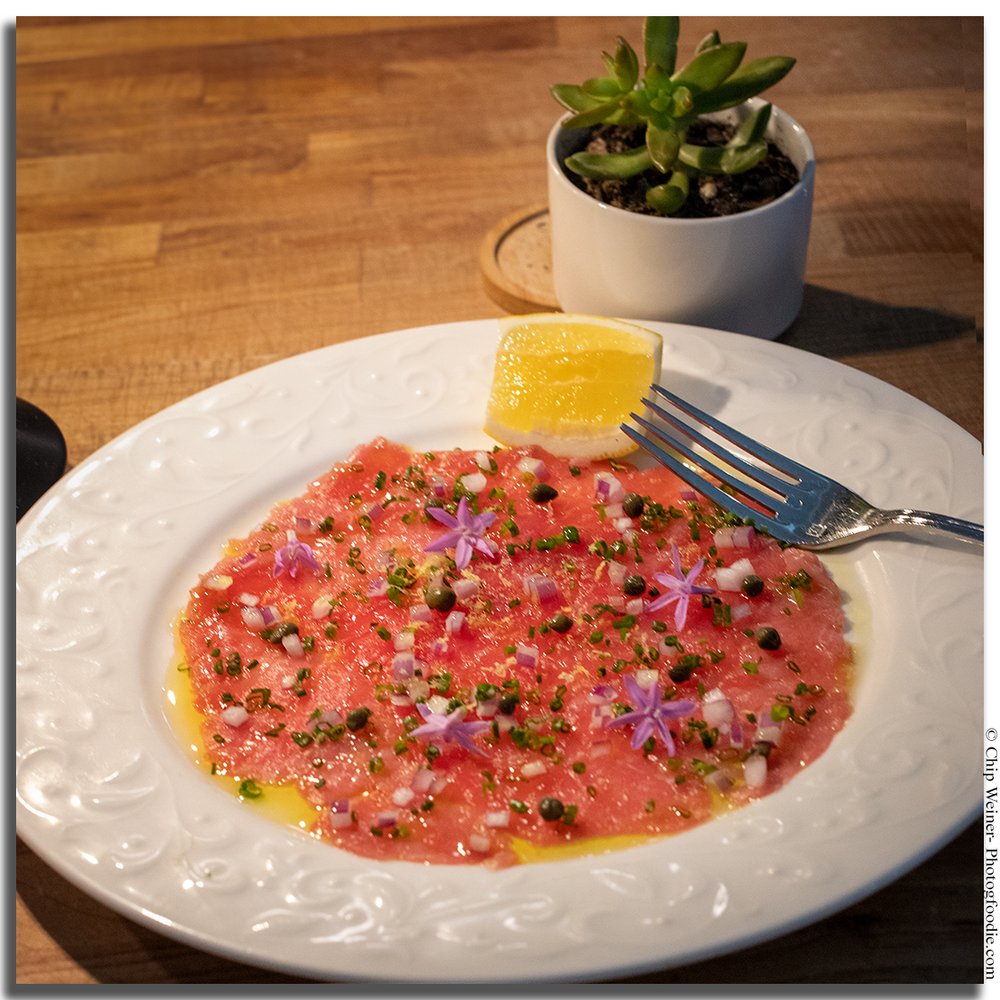 Bluefin Tuna Carpaccio with capers and Meyer lemon was a table favorite.