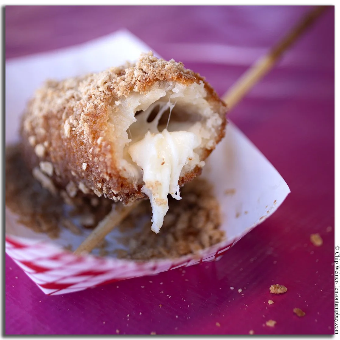 Golden Korean Corn Dog with Fried Mozzarella and Cinnamon at the Florida State Fair