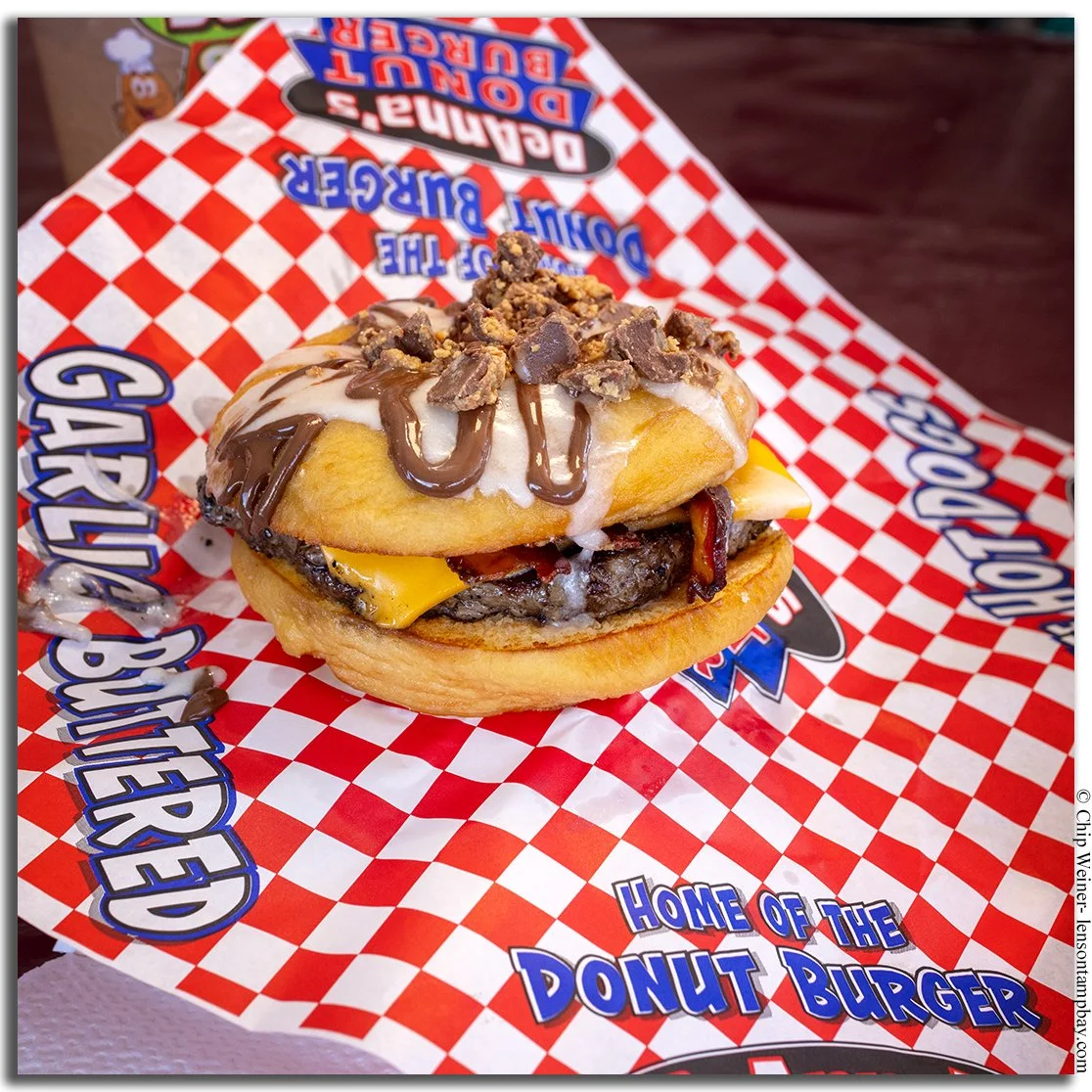 Reese’s Pieces Donut Bacon Cheeseburger at the Florida State Fair in Tampa