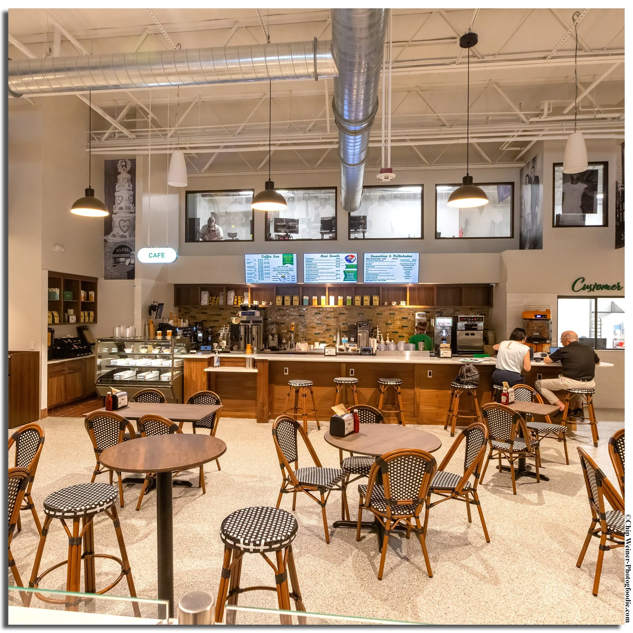 The new location feature five different service counters, like this coffee bar