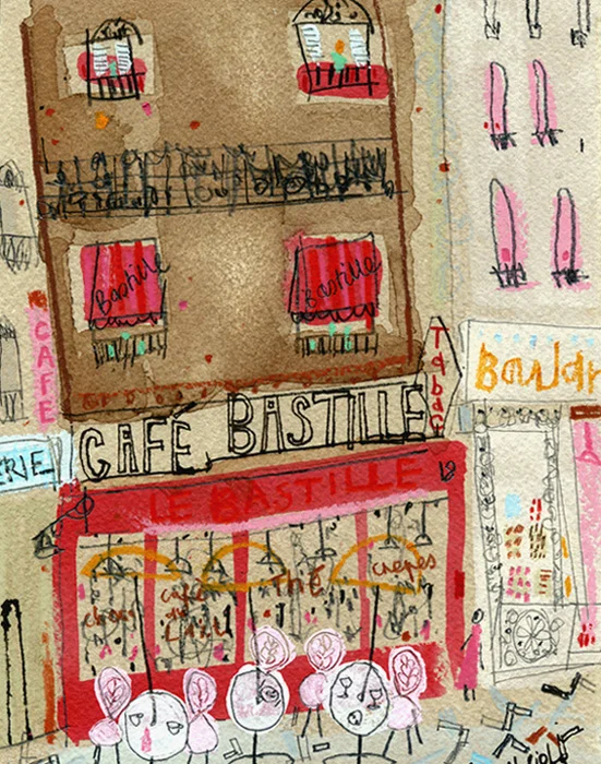 Cafe Bastille, Paris canvas print 20 x 25 cm 