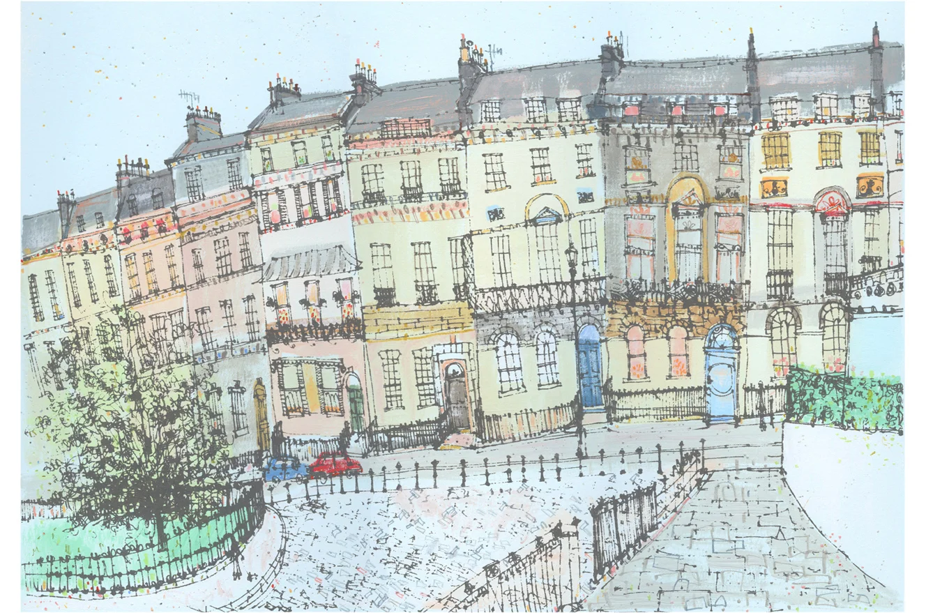 Marlborough Buildings, Bath Handpainted acrylic, screenprint & pencil 50 x 34 cm Edition size 150 £295