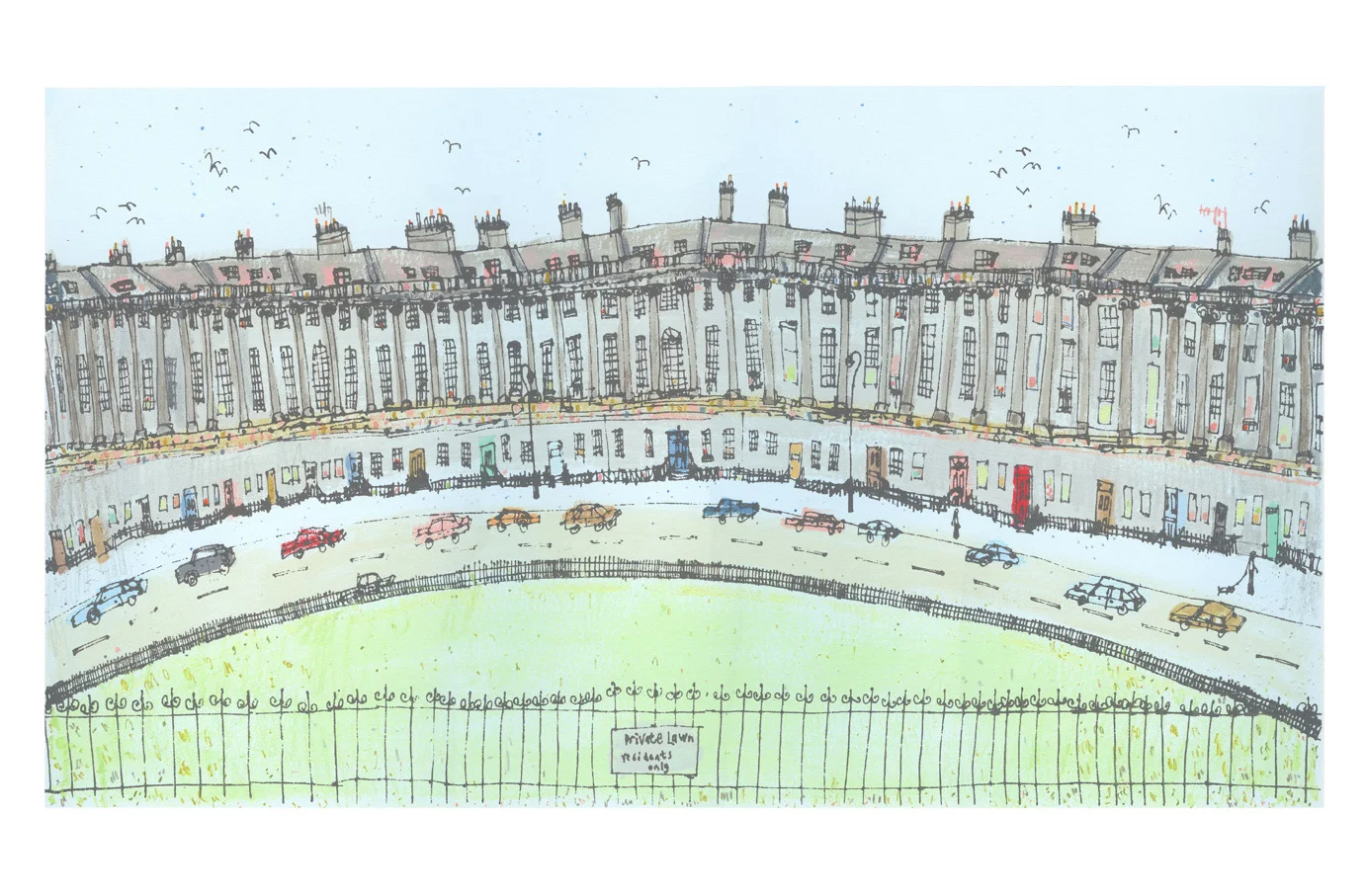 Royal Crescent, Bath Handpainted acrylic screenprint & pencil 54 x 30 cm Edition size 150 £295