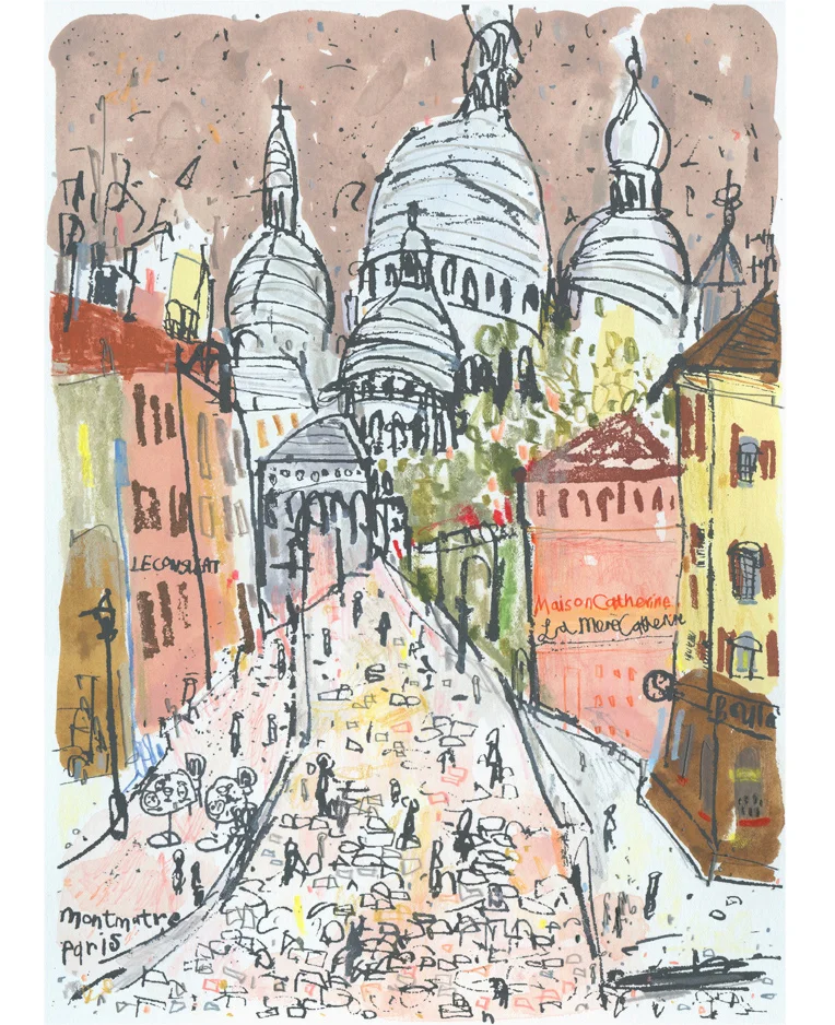 Sacre Coeur Montmartre Handpainted watercolour pencil & screenprint 24 x 34 cm Edition size 150 £195