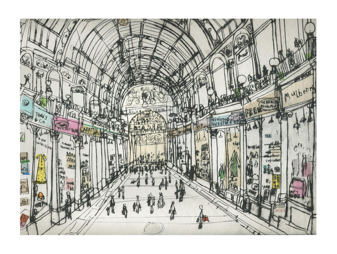   &nbsp; &nbsp; &nbsp; &nbsp; &nbsp; &nbsp; &nbsp; &nbsp; 'Shopping in County Arcade' &nbsp; &nbsp; &nbsp; &nbsp; &nbsp;&nbsp; &nbsp; &nbsp; &nbsp; Drypoint &amp; Chine-Colle &nbsp; &nbsp; &nbsp; (DETAIL) &nbsp; 