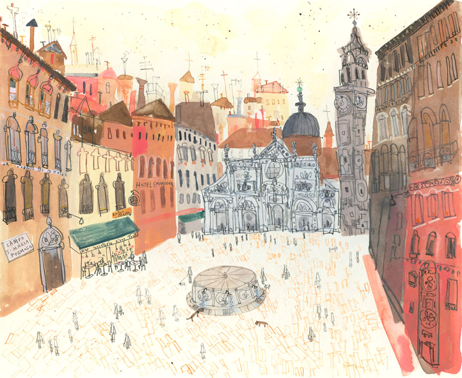 'Campo Santa Maria Formosa, Venice' WATERCOLOUR & PENCIL Image size 28 x 23 cm Framed size 36 x 30 cm £295