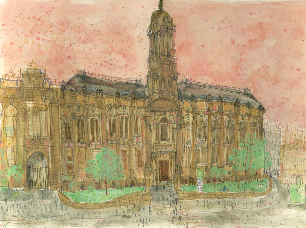 'The Old Building Bradford College' w atercolour & pencil