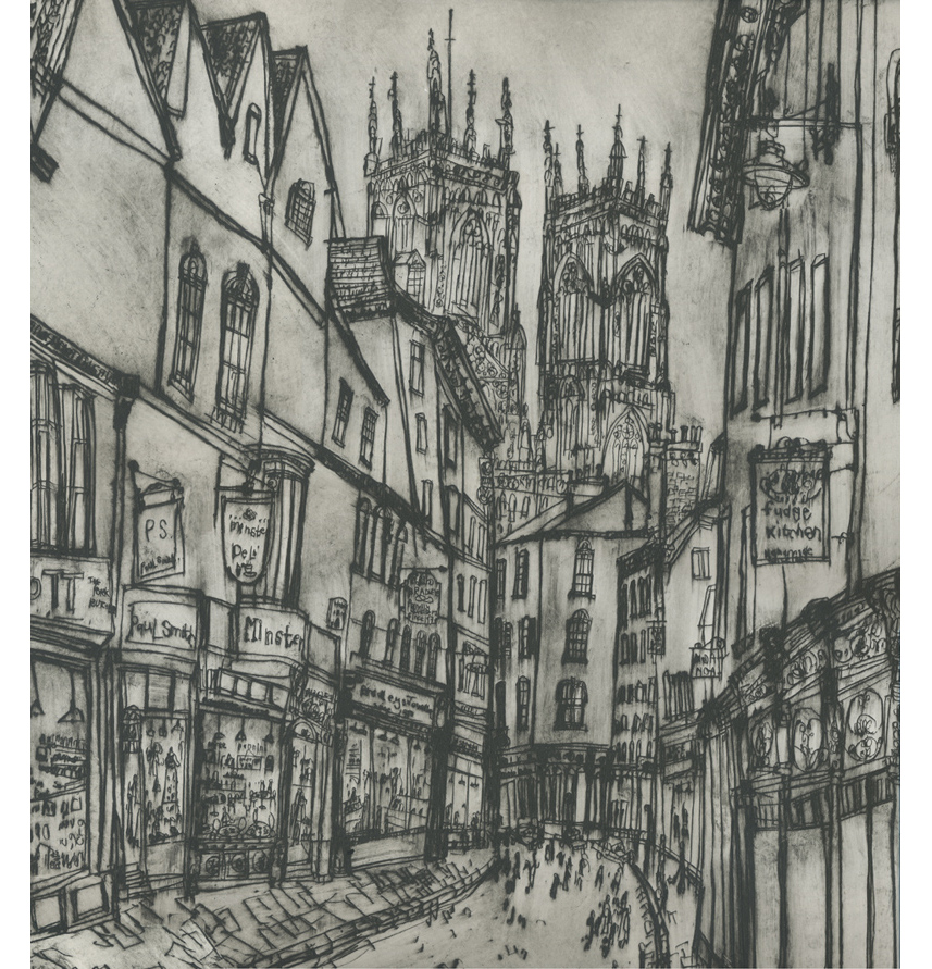   Petergate &amp; York Minster  Drypoint &nbsp; &nbsp;40.5 x 56.5 cm Edition size 20 &nbsp; &nbsp; 