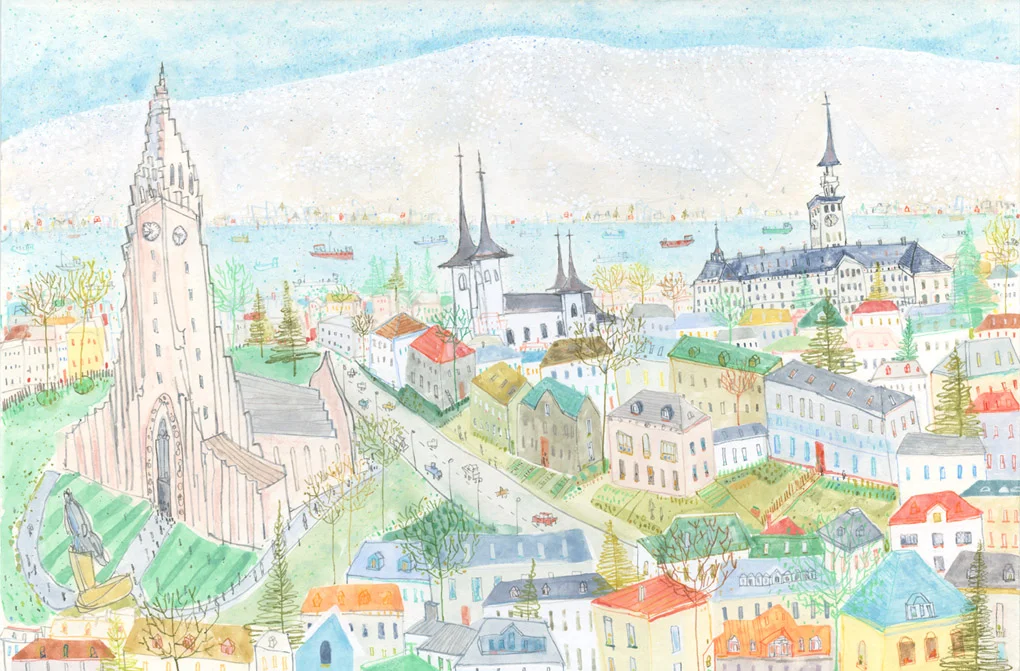 Reykjavik watercolour & pencil Framed size 62 x 47 cm £450