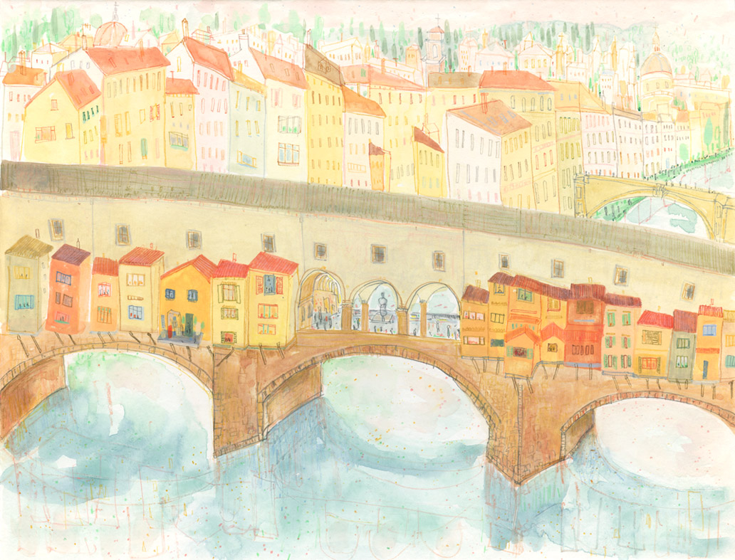 'Ponte Vecchio Florence' WATERCOLOUR & PENCIL Image size 38 x 29 cm S O L D 