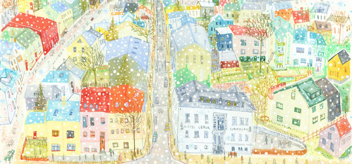 Snowing in Reykjavik, Iceland Limited edition giclee print Image size 43.5 x 20 cm £120