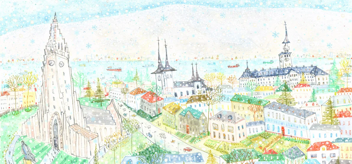Snowing over Reykjavik Cathedral, Iceland Limited edition giclee print Image size 43.5 x 20 cm £120