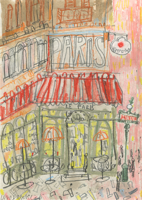 'Parisian Cafe' Original watercolour & pencil Image size 11 x 15.5 cm Framed size 29 x 33 cm £150 Framed in oak 