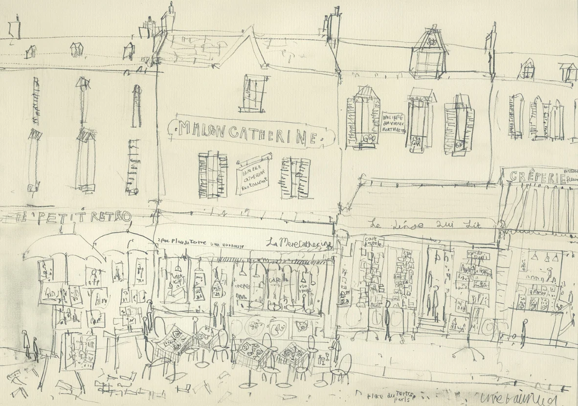 MAISON CATHERINE PARIS - pencil drawing on cream paper Image size 42 x 29.5 cm mounted size 57 x 44.3 cm £100