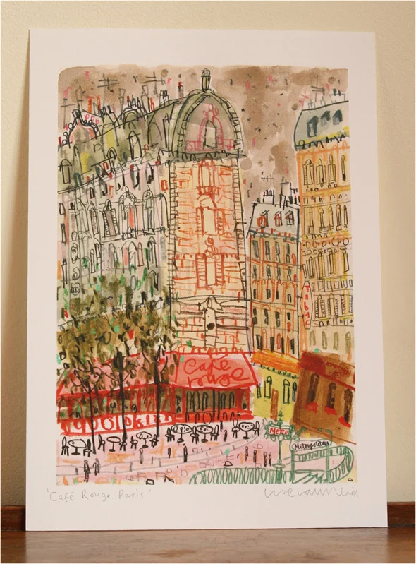 Café Rouge, Paris A4 signed giclee print image size 17.5 x 25 cm 