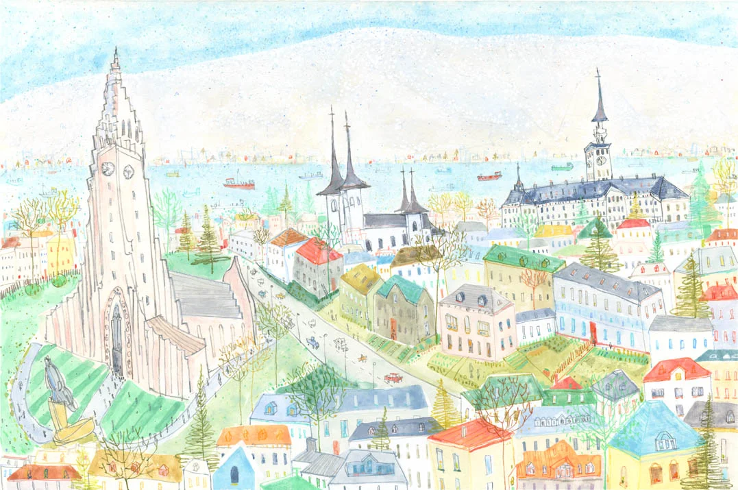 'Reykjavik' WATERCOLOUR & PENCIL Image size 44 x 29 cm Framed size 62 x 47 cm £450 framed in oak