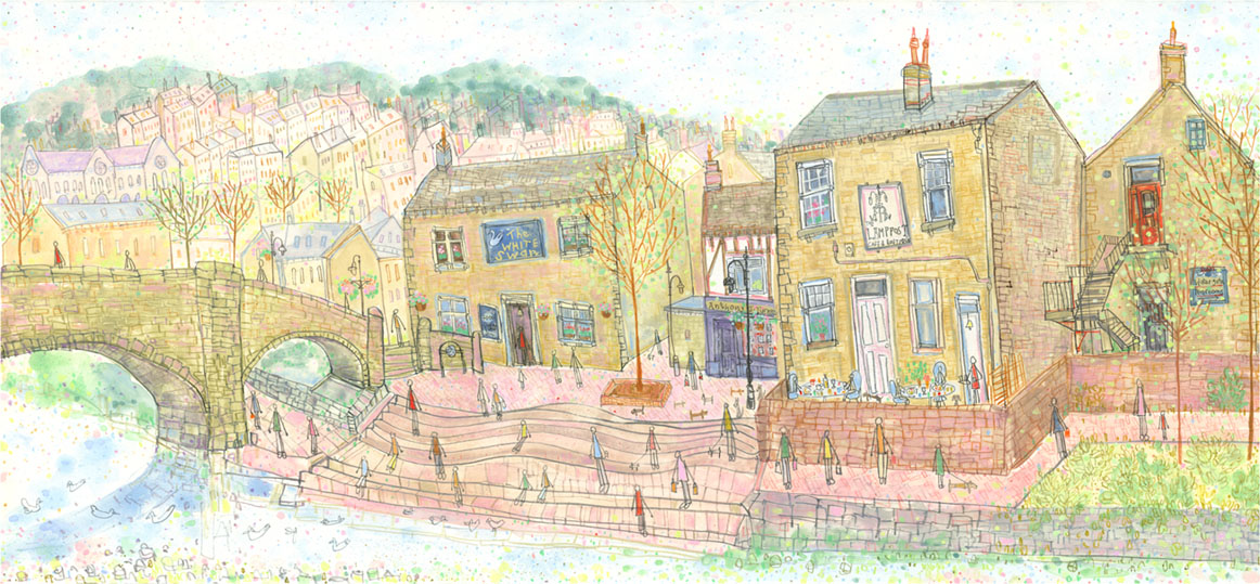 'View from Old Gate Hebden Bridge' MIXED-MEDIA Image size 59 x 25 cm Framed size 77 x 43 cm S O L D