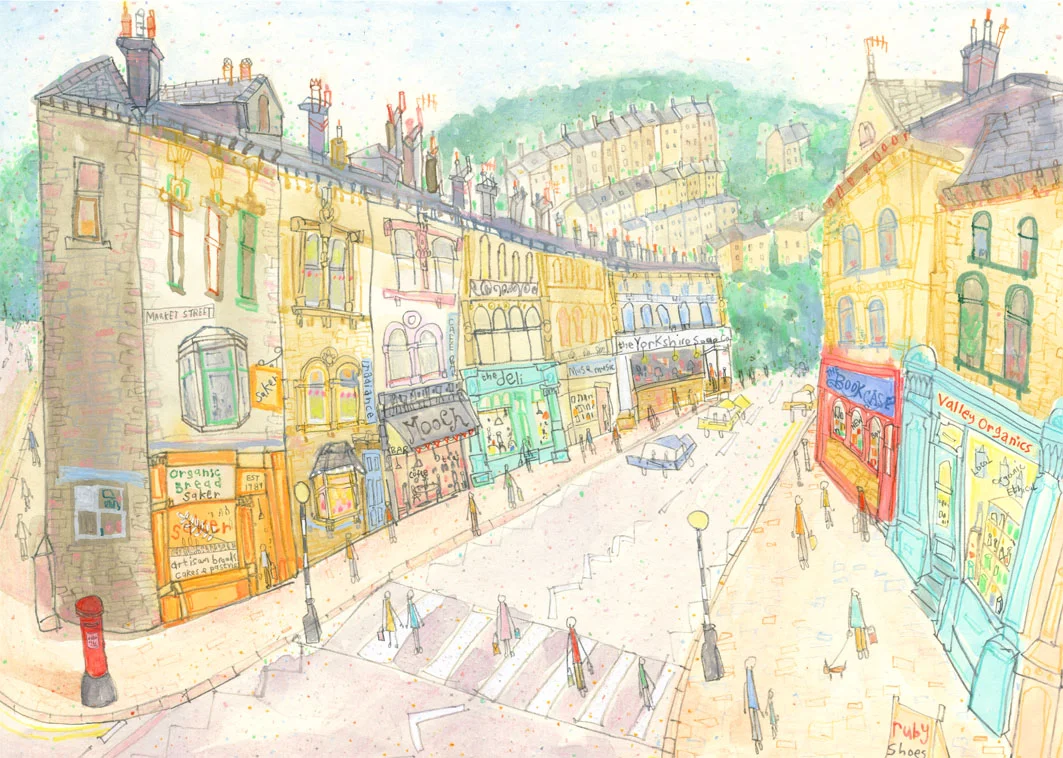 'Market Street & Hangingroyd Road, Hebden Bridge' DETAIL FROM PREVIOUS PAINTING S O L D