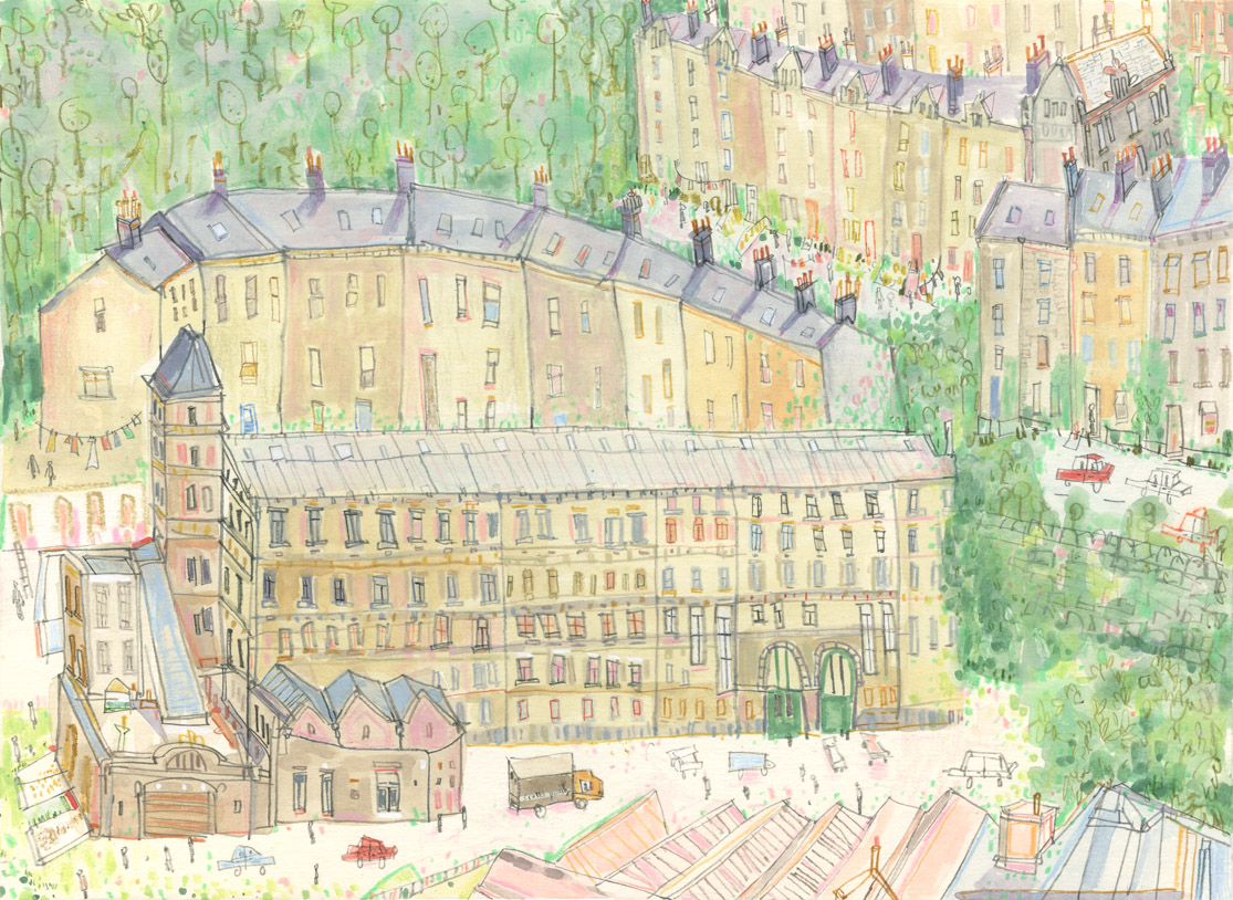 'Hills, Mills and Houses I Hebden Bridge' WATERCOLOUR & PENCIL Image size 30 x 22 cm Framed size 48 x 40 cm S O L D