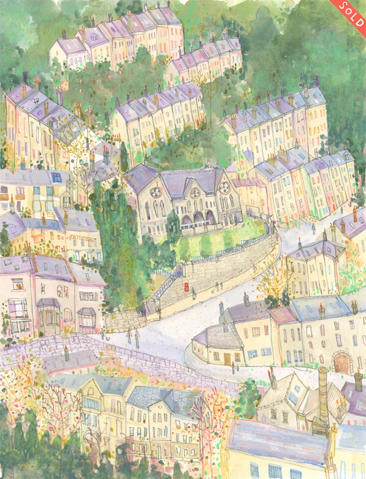 'Stubbings School, Hebden' MIXED-MEDIA Image size 24.5 x 32 cm Framed size 40 x 48 S O L D