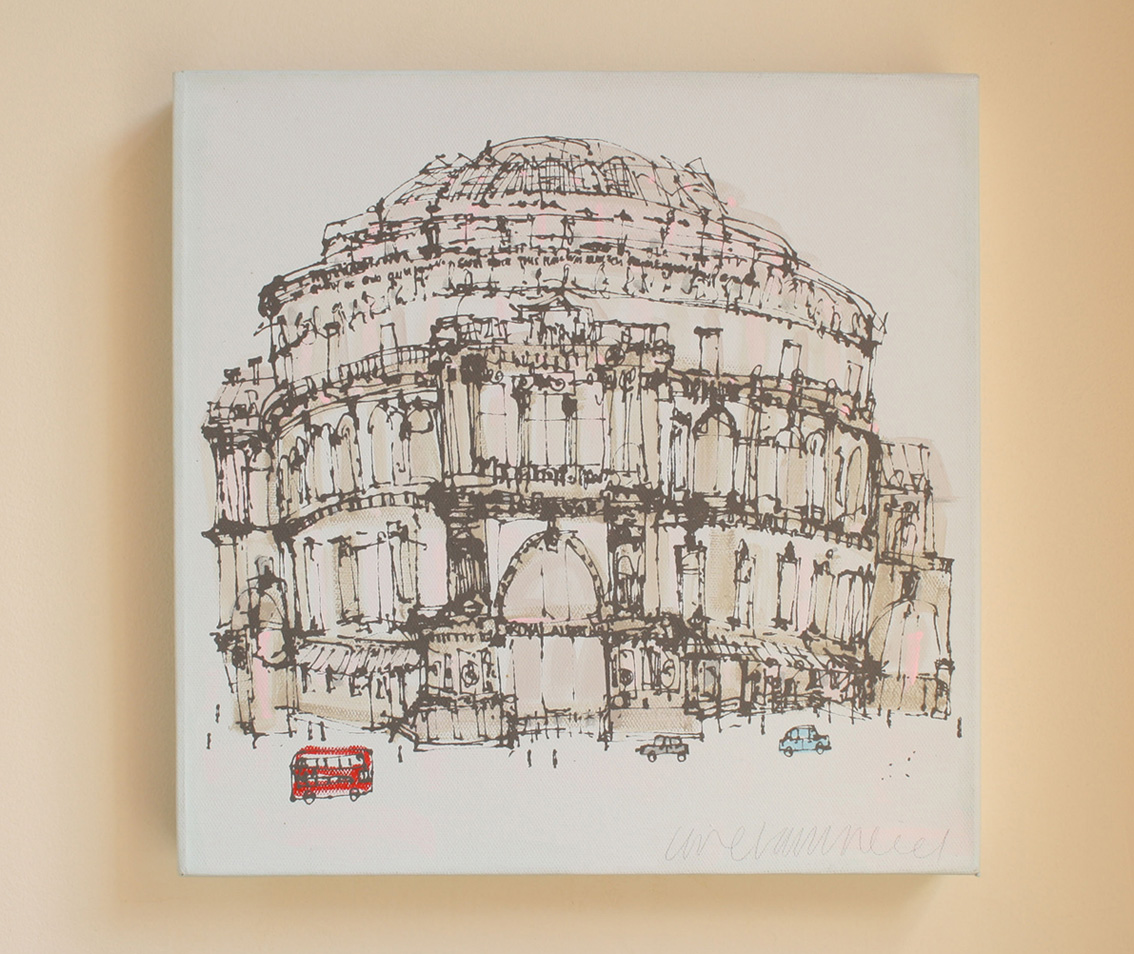 Royal Albert Hall & London Red Bus acrylic on canvas & screenprint £295 30 x 30 cm (canvas depth 3.5cm)