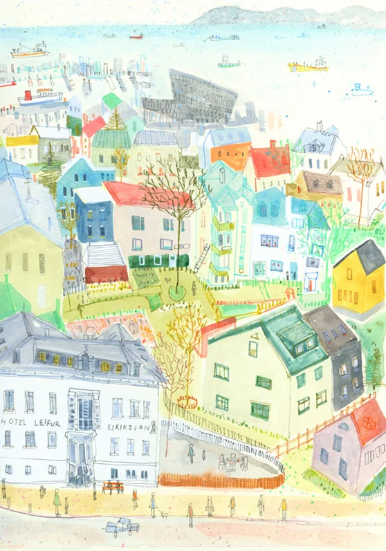 Reykjavik Rooftops, Iceland A4 signed giclee print image size 17.5 x 25 cm 