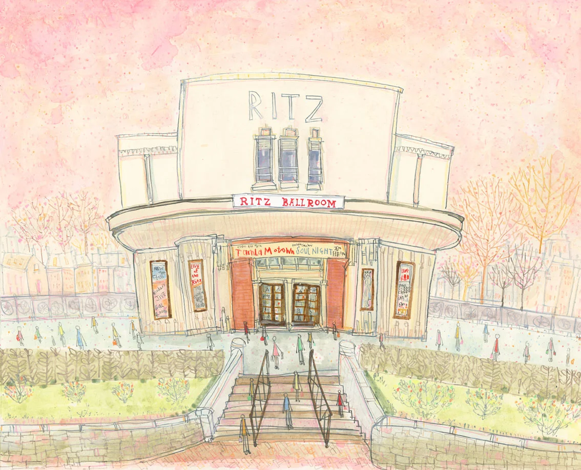 &nbsp;'The Ritz Ballroom Brighouse, West Yorkshire'&nbsp;&nbsp;&nbsp;&nbsp;watercolour &amp; pencil