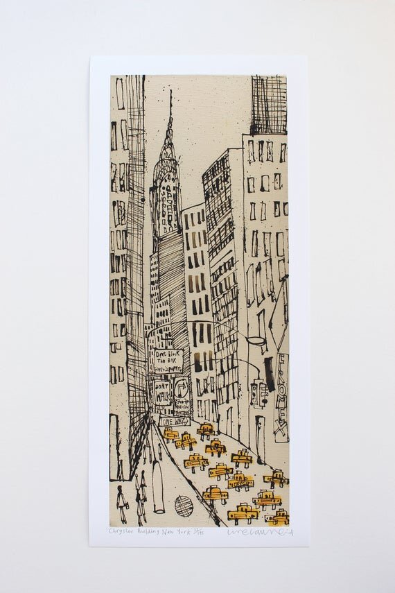 Chrysler Building New York Sketch Ny City Art Signed Giclee Print Skyscrapers Acrylic Painting New York New York Taxi Drawing Clare Caulfield Uk Artist And Printmaker