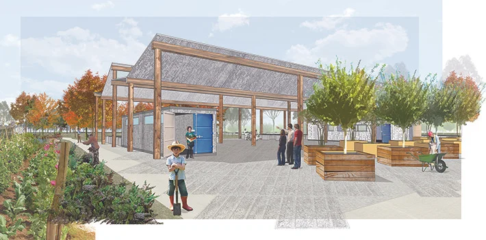 New facilities have been proposed including a Community Garden, Market Site, Research Garden, Nursery, Industrial Kitchen, Kitchen Garden, Retail Shops and other facilities that will house the multiple services that can operate throughout the site.