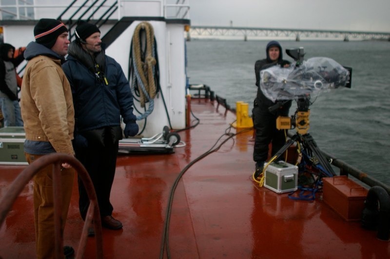  Shooting visual effects plates with Matthew Barney from a barge somewhere on either Jamaica Bay or the Rockaway Inlet in New York for  Drawing Restraint 9 .  